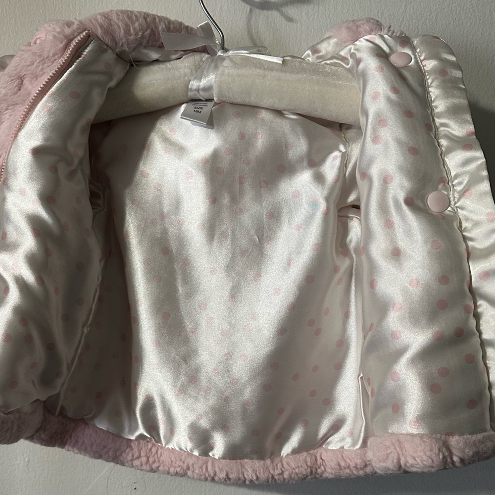 Little me Pink coat jacket with zipper in the front faux fur - Picture 3 of 12